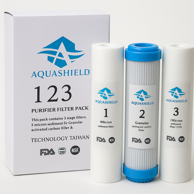 پک سهمرحلهای فیلترهای Aquashield از الیاف پلیپروپیلن ۵ میکرون، کربن فعال دانهای حاصل از پوست نارگیل و فیلتر کربن بلاک یا الیافی ۱ میکرون تشکیل شده است. این مجموعه با حذف رسوبات، کلر آزاد، بو و مواد آلی، فرآیند تصفیه اولیه را بهصورت کامل انجام میدهد. طراحی استاندارد، کیفیت ساخت بالا و سازگاری با اکثر سیستمهای تصفیه آب خانگی، این محصول را به گزینهای مطمئن برای تعویض دورهای فیلترها تبدیل کرده است.